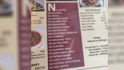 പല്ലുതേക്കരുത്, വിലപേശരുത്, ഉച്ചത്തിൽ സംസാരിക്കരുത്, ഉറങ്ങരുത്; വൈറലായൊരു മെനുകാര്ഡ്!