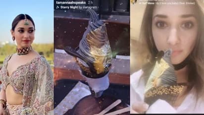 గోల్డెన్‌ చార్‌కోల్‌ ఐస్‌క్రీమ్‌తో ఎట్రాక్ట్ చేస్తున్న మిల్కీ బ్యూటీ తమన్నా.. నోరూరిస్తుందిగా..