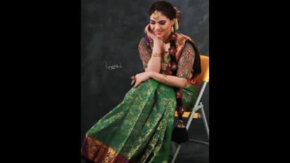 பச்சை நிற பட்டு புடவையில்... மணமகள் கோலத்தில் ஷெரின்..! கொள்ளை அழகில் மனதை அள்ளும் புகைப்படம்!