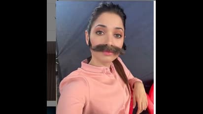 గుబురు మీసాలతో మిల్కీ బ్యూటీ తమన్నా.. షాక్‌ ఇస్తున్న న్యూ లుక్‌..