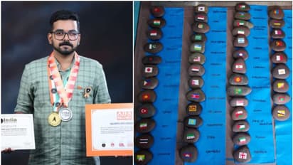 ഒറ്റക്കണ്ണുകൊണ്ട് കല്ലുകള്ക്ക് നിറമേകി, 10 മണിക്കൂർ കൊണ്ട് 48 രാജ്യങ്ങളുടെ പതാകകൾ വരച്ച് ശരണ്