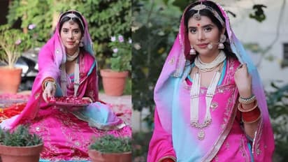 मांग टीका, बड़ी सी नथ और गुलाबी रंग का लहंगा पहन सुष्मिता सेन की भाभी ने की गणगौर पूजा, PHOTOS