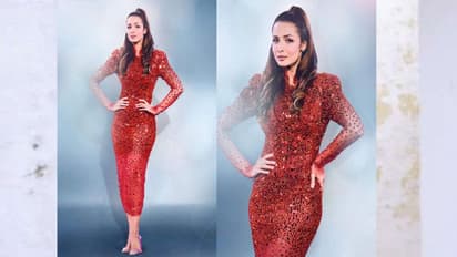 రెడ్ షిమ్మరీ డ్రెస్ లో అదరగొట్టిన మలైకా... ఫ్యాన్స్ ఫిదా..!