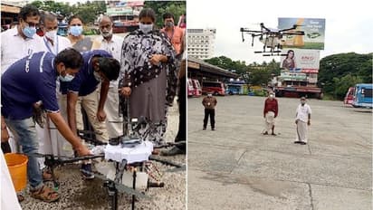 കേരളത്തില് ആദ്യമായി തൃശൂര് നഗരത്തില് ഡ്രോണ് ഉപയോഗിച്ച് അണുനശീകരണം