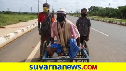 ಗದಗನಲ್ಲಿ ಸಂಪೂರ್ಣ ಲಾಕ್ಡೌನ್: ತಳ್ಳುವ ಗಾಡಿಯಲ್ಲಿ ಆಸ್ಪತ್ರೆಗೆ ಪತಿ ಕರೆತಂದ ಮಹಿಳೆ..!