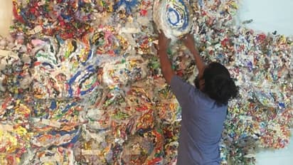 ഈ കലാസൃഷ്ടികളെല്ലാം ഉണ്ടാകുന്നത് പ്ലാസ്റ്റിക് മാലിന്യങ്ങളിൽ നിന്ന്! വേറിട്ട വഴിയിലൂടെ കലാകാരൻ