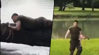 Soldier risks his life to rescue baby fawn from drowning; Watch Video
