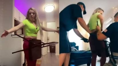 വീഡിയോ പകര്ത്തുന്നതിനിടെ കസേരയിൽ കുടുങ്ങി യുവതി!