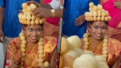 Bride wears golgappa crown on her wedding day, watch viral video