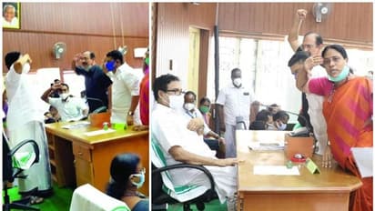 തൃശ്ശൂര് മേയറെ വളഞ്ഞിട്ട് സല്യൂട്ട് അടിച്ച് പ്രതിപക്ഷം; തിരിച്ച് സല്യൂട്ട് നല്കി മേയറും.!