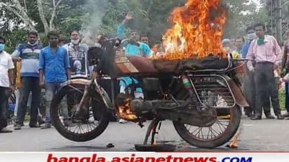 পেট্রোপণ্যের মূল্যবৃদ্ধিতে প্রতিবাদ TMC-র, কোথাও বাইক জ্বালিয়ে-কোথাও গরুর গাড়ি চালিয়ে