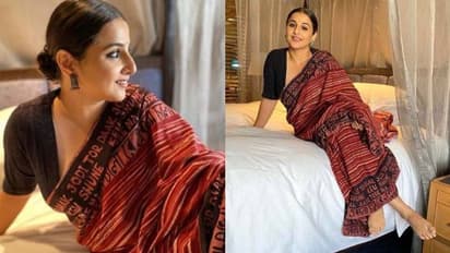 പാട്ടിന്റെ വരികൾ പ്രിന്റ് ചെയ്ത സാരിയില് തിളങ്ങി വിദ്യാ ബാലൻ; വില 2700 രൂപ