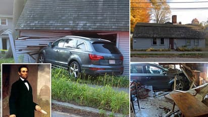 അണ്ണാൻ കുഞ്ഞിനെ രക്ഷിക്കാൻ കാർ വെട്ടിച്ചു, ഇടിച്ചു കയറിയത് എബ്രഹാം ലിങ്കന്റെ വീട്ടില്!