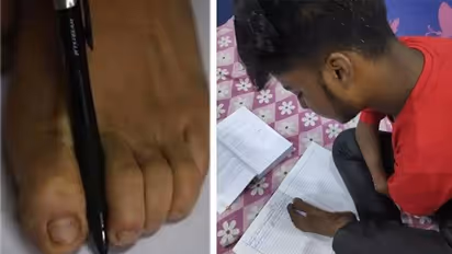 കൈകളില്ല, കാലുകൊണ്ട് പരീക്ഷയെഴുതി ഈ വിദ്യാർത്ഥി നേടിയ മാർക്ക് 70 ശതമാനം...