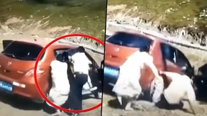 Terrifying moment: Family bounce out of the car, goes down the cliff