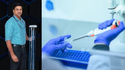 മോഷന്‍ സെന്‍സറോട് കൂടിയ അള്‍ട്രാവയലറ്റ്‌ അണുനശീകരണ യന്ത്രവുമായി പൊലീസുകാരന്‍