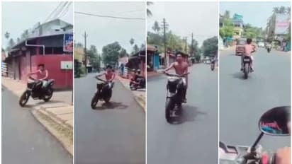 മാസ്കില്ല, ഹെല്മറ്റില്ല, ലൈസന്സില്ല, ഉടുപ്പുമില്ല; വൈറലാകാന് ബൈക്കില് പറന്ന യുവാവിനെതിരെ കേസ്