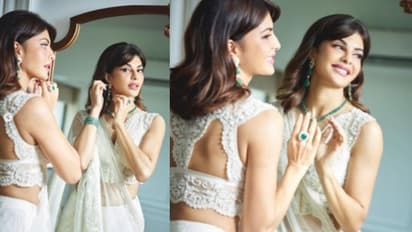 വെള്ളയില് മനോഹരിയായി ജാക്വിലിൻ ഫെർണാണ്ടസ്; സാരിയുടെ വില 1.3 ലക്ഷം രൂപ