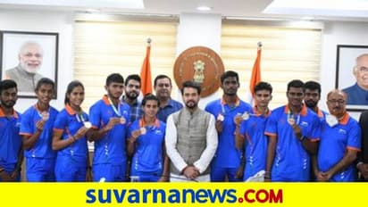 ಯುವ ಅಥ್ಲೀಟ್ಗಳನ್ನು ಸನ್ಮಾನಿಸಿ ಹುರಿದುಂಬಿಸಿದ ಕ್ರೀಡಾಸಚಿವ ಅನುರಾಗ್ ಠಾಕೂರ್