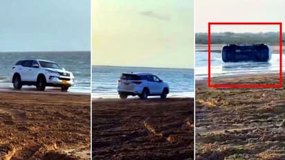 തലകീഴായി കടലിലേക്ക് മറിഞ്ഞ് ഫോര്ച്യൂണര്, വീഡിയോ വൈറല്!