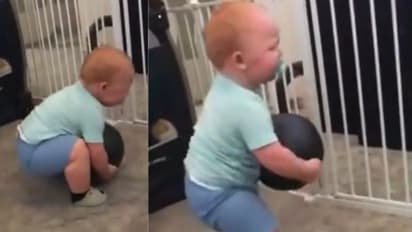 ആറ് കിലോ ഭാരമുള്ള പന്ത് ഉയർത്തുന്ന ഒരുവയസുകാരന്‍; വൈറലായി വീഡിയോ