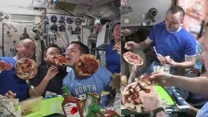 'ഒഴുകി നടക്കുന്ന പിസ' കഴിക്കുന്ന ബഹിരാകാശ യാത്രികര്‍; വൈറലായി വീഡിയോ