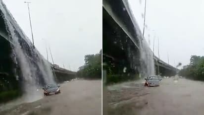 Delhi's waterfall flyover goes viral amid heavy rainfall; watch the video