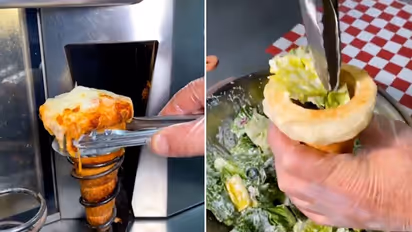 Ever seen a pizza made in cone? Watch the video to see the unique dish