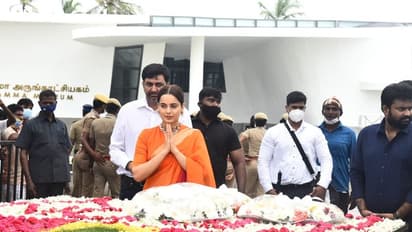 'தலைவி' பட நடிகை கங்கனா ஜெயலலிதா நினைவிடத்தில் மலர் வளையம் வைத்து அஞ்சலி!!