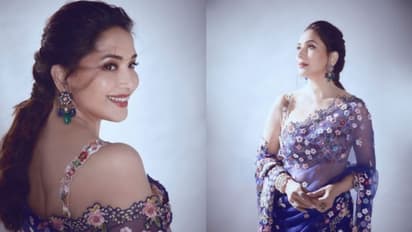 ഫ്ലോറൽ എംബ്രോയ്ഡറിയുടെ ഭംഗിയില്‍  മാധുരി ദീക്ഷിത്; സാരിയുടെ വില 1.8 ലക്ഷം രൂപ