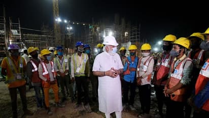 அமெரிக்காவில் இருந்து வந்து கொஞ்சம்கூட ரெஸ்ட் இல்ல.. பாராளுமன்ற கட்டுமான பணியிடத்தில் 1 மணி நேரம் ஆய்வு.