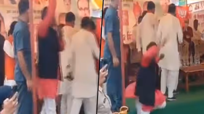 BJP leader falls off stage while supporting MP CM Shivraj Singh Chouhan; watch video