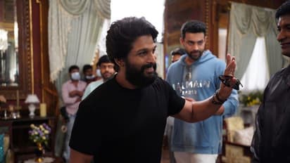 'ఎఫ్ 3' సెట్స్ లో అల్లు అర్జున్ సందడి.. వెంకీ మామ చేతిలో చేయి వేసి, సునీల్ భలే గెటప్ లో ఉన్నాడే!