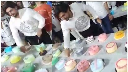 ഓടി നടന്ന് കേക്ക് മുറിച്ച് യുവാവിന്റെ പിറന്നാളാഘോഷം; ഒന്നും രണ്ടുമല്ല, 550 കേക്കുകൾ, സംഭവം വൈറൽ