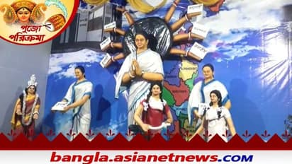 Durga Puja- বিশ্ববাংলা থেকে খেলা হবে, হরিশ্চন্দ্রপুরের পুজোমণ্ডপে দশভুজা মমতা