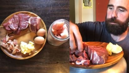 മൂന്നുവർഷമായി ഈ യുവാവ് കഴിക്കുന്നത് വേവിക്കാത്ത മാംസവും മുട്ടയും; വീഡിയോ വൈറല്‍