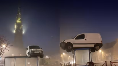 രാവിലെ ഉണര്ന്നപ്പോള് ബസ് സ്റ്റേഷനു മുകളില് ഒരു കാര്!