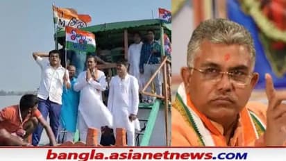 গোসাবায় ভোটের প্রচারে নদী পথে তৃণমূল প্রার্থী, 'BJP প্রার্থীদের প্রচারে বাধা' অভিযোগ দিলীপের