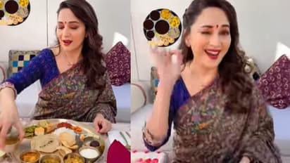 Madhuri Dixit | ഗുജറാത്തി താലി കഴിക്കുന്ന മാധുരി ദീക്ഷിത്; സന്തോഷം പങ്കുവച്ച് താരം