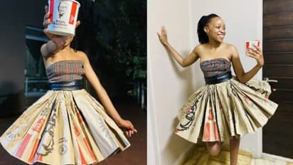 കെഎഫ്സിയുടെ പാക്കറ്റുകള്‍ കൊണ്ടൊരു വസ്ത്രം; യുവതിയെ അഭിനന്ദിച്ച് ഫാഷന്‍ ലോകം