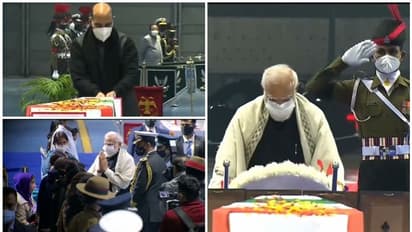 PM Modi, Rajnath Singh, families pay respect to CDS Gen Bipin Rawat, others at Palam Airbase in Delhi