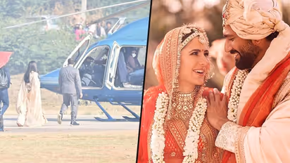 Vicky Kaushal-Katrina Kaif wedding: Newlyweds depart for Mumbai in a chopper