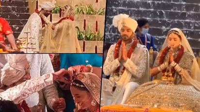 Ankita Lokhande-Vicky Jain's marriage: Actress look stunning in golden lehenga as she completes seven pheras