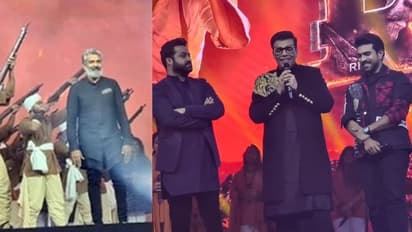 RRR Pre Release Event: ఎన్టీఆర్‌, చరణ్‌, రాజమౌళి మైండ్‌ బ్లోయింగ్‌ ఎంట్రీ.. ముంబయిలో రామ్‌, భీమ్‌ భారీ కటౌట్లు