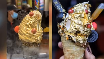 Food Video : 24 കാരറ്റ് സ്വര്‍ണം പൊതിഞ്ഞ് ഐസ്‌ക്രീം;  വൈറലായി വീഡിയോ