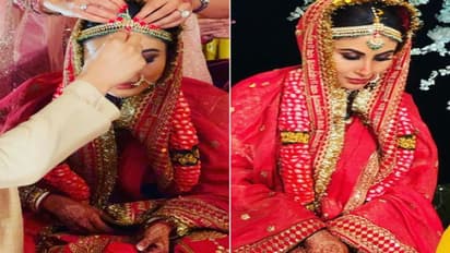 Mouni Roy Wedding : পান পাতায় মুখ ঢেকে  লাজে রাঙা কনে, সাত পাক ঘুরে গাটছড়া বাঁধলেন মৌনি