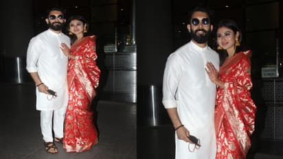 लाल बनारसी साड़ी और सिंदूर में  Mouni Roy लौटीं मुंबई, पति सूरज नांबियार के साथ लिपट कर दिया पोज
