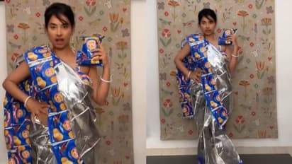 Saree Fashion : വ്യത്യസ്തമായ സാരിയുമായി യുവതി; വീഡിയോ...