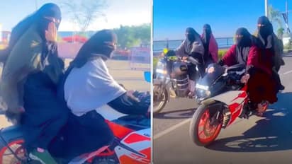 भोपाल में हिजाब पहनकर खान सिस्टर्स दे रहीं फ्लाइंग KISS, बुर्के में सड़कों पर बुलेट दौड़ाती दिखीं..देखिए Video