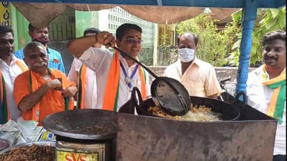 பக்கோடா போடும் திருவொற்றியூர் பாஜக வேட்பாளர்… வித்தியாசமான முறையில் தேர்தல் பிரச்சாரம்!!